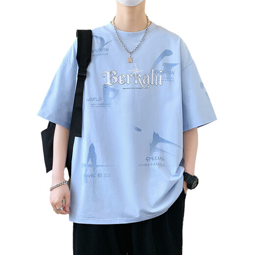 奥计夏季潮牌t恤男高中生宽松短袖青少年夏装12至15岁大童 693米色(单件短袖) M (70-90斤左右)