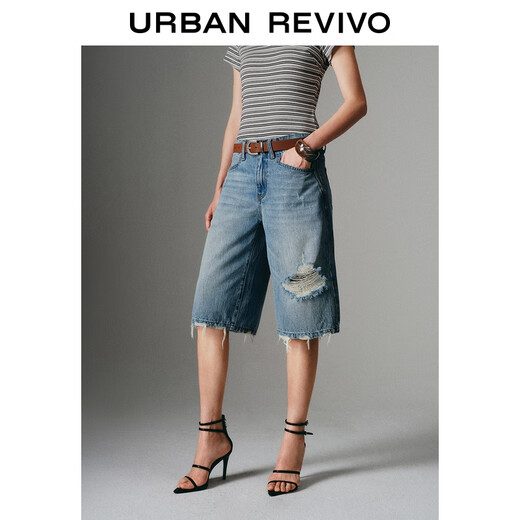 UR2025 Summer NUEVO MUJERES RETRO LANA RETRADA Jeans recortados UWJ850038 Azul 27