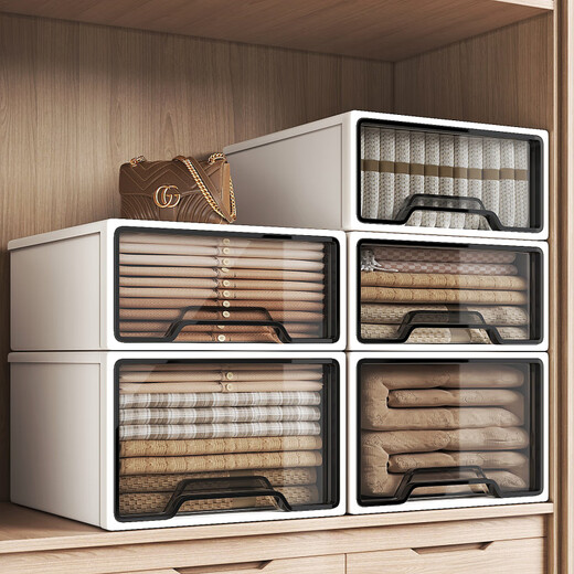 Jiabangshou [New Product] Thickened Transparent Drawer Clothes Storage Box Wardrobe Underwear Storage Box Storage Box Storage Box Collection Thickened Model 3520 [Deep 47*Width 34.5*High 20] Designer Model - Upgraded Thickened Moisture-proof [One Box One