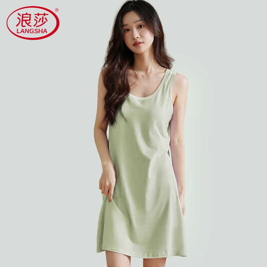 LangSha high-end home clothes with chest pad pajamas for women's vest short skirt with bumps and spots girl student dormitory breathable thin summer green vest skirt 11975 L (suitable for 100-120 Jin [Jin equals 0.5 kg] c