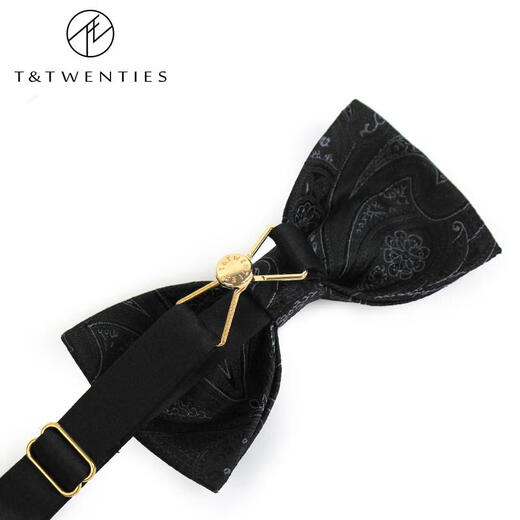 T&Twenties复古欧式花纹真丝领结男士演出黑色领花男英伦风蝴蝶结bowtie潮 领带_AS6042_雅酷佩斯利.黑-真丝