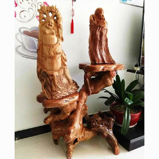 
Log root carved rack tree root natural ornament living room multi-layer bonsai rack fish tank solid wood base balcony 16869