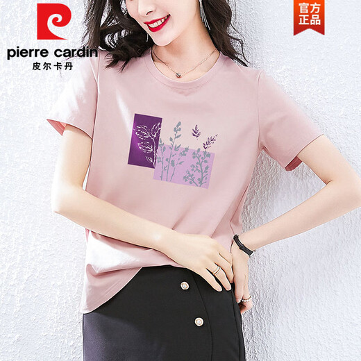 皮尔卡丹（pierre cardin）棉短袖t恤女装宽松韩版粉色半袖体恤衫夏装2025年新款夏季上衣时 4050灰粉+6193皮粉  短袖 M (建议80-105斤)