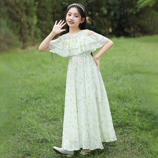 OIMG女童夏装连衣裙2025新款儿童碎花长裙洋气时髦女孩雪纺沙滩裙夏季 6630浅蓝色拍下赠发箍 120 CM
