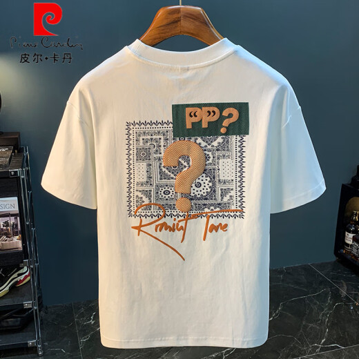Pierre Cardin Kurzärärtes T-Shirt Herren 2025 Sommer Dünnem Mode gedrucktes T-Shirt Xinjiang Baumwolle Runde Hals halbärmelte Herren-Top T White 2 [ZJ1047 Fit-Version] M geeignet für 90-108 Jin [Jin gleich 0,5 kg]
