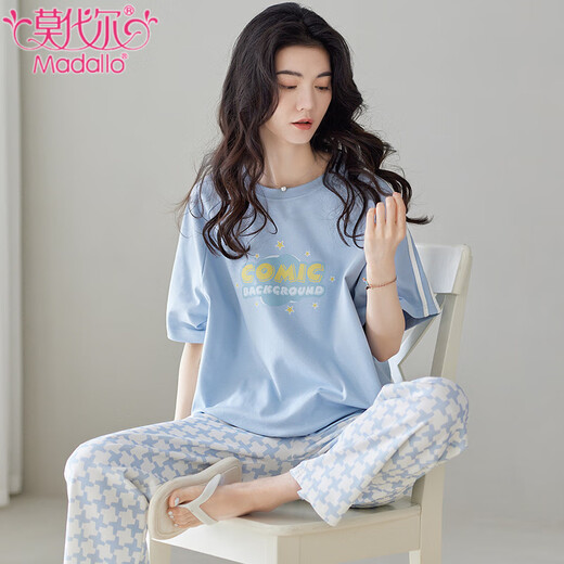 Modal Pure Cotton Pajama для женщин в летних брюках с короткими рукавами с двумя частями 2025 Новая крупная женская домашняя одежда Y8060 Z9720 XL [Рекомендуется 120-140JIN [JIN равна 0,5 кг].