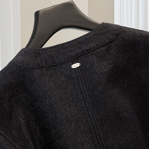 Sibaishe round neck long-sleeved denim jacket for women 2025 autumn new style loose flesh-covering washed casual top