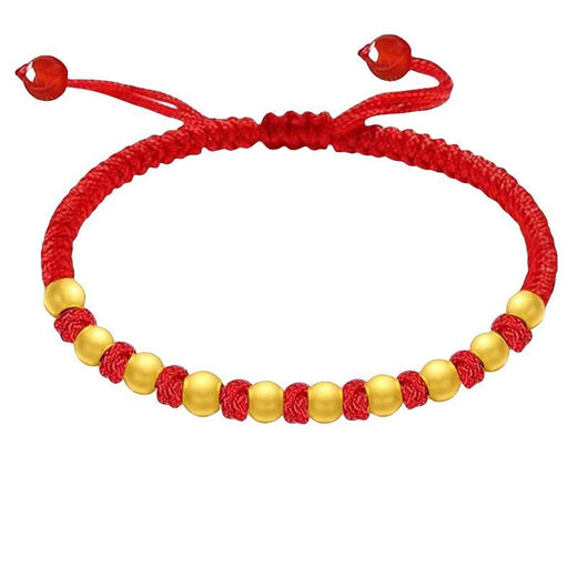 BZK gold 9999 bracelet for women's birth year red rope braided pure gold beads pure gold transfer loose beads birthday gift perfect small gold beads - red bracelet 2.21g