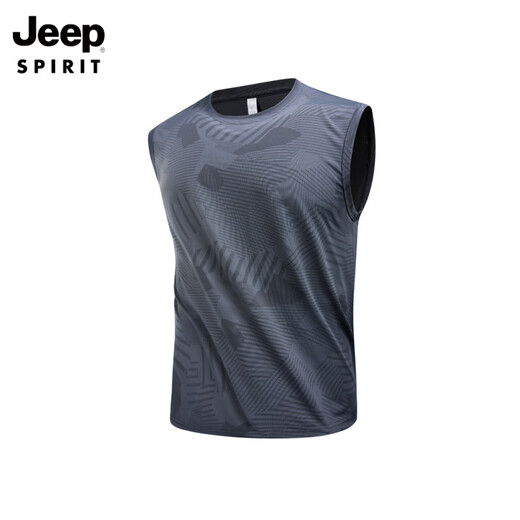 JEEP SPIRIT ice silk vest men's summer t-shirt thin running fitness elastic breathable sleeve vest outdoor sports quick drying clothes dark gray 3XL