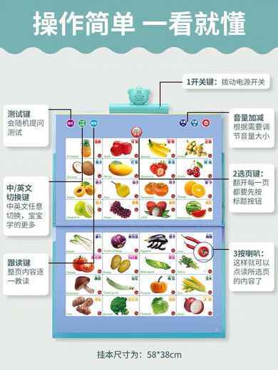 
Children's Chinese and English electronic reading early education audiobooks for children's learning machine reading pen voice book, 300 pictures of Tang poetry - rechargeable model