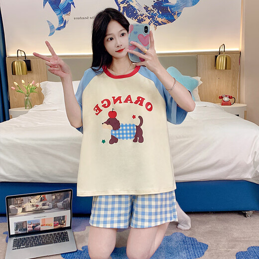 Urban Beauty New Pyjamas für Frauen in Sommerkurzärmel-Shorts Süßes und niedliches Cartoon Koreanische Studentin Frauen Heimkleidung QG6627 M