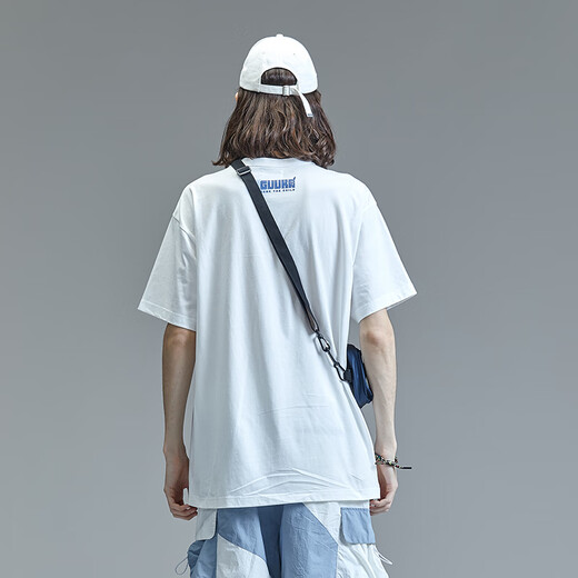 
Guyouka (GUUKA)/SANK co-branded white short-sleeved T-shirt for men's trendy brand Liu Yu same hip-hop pure cotton sports half-sleeved T loose white F3887 XS
