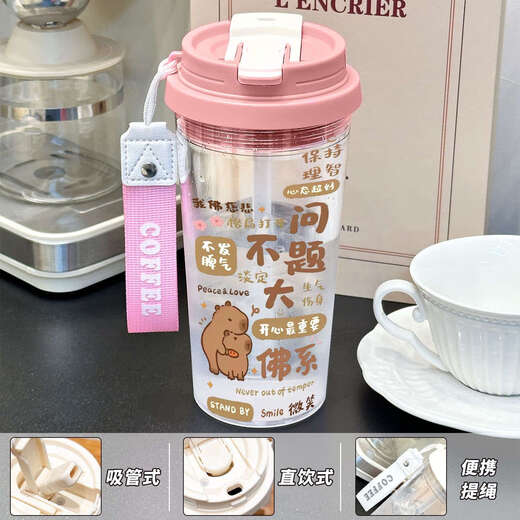 Cartoon Chengliu Copa de agua Kapibala Portable en verano Nuevo hervidor de agua para hombres y mujeres pajitas de gran capacidad verde de alto valor - Lily of the Valley PC Water Cup - HST3895 Capybara + PC a juego