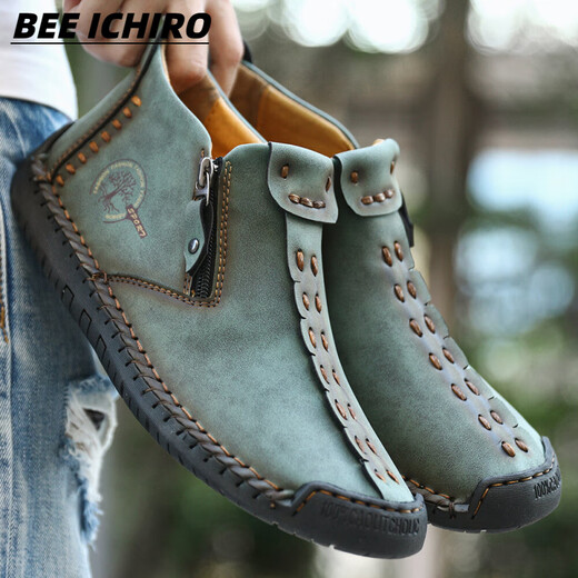 Bee Ichiro Chaussures en cuir décontracté pour hommes Automne Cuir One-Fot Business Casual Cuir Soft Soft Sof Sole Chaussures Chaussures pour hommes 6625 Bleu 41