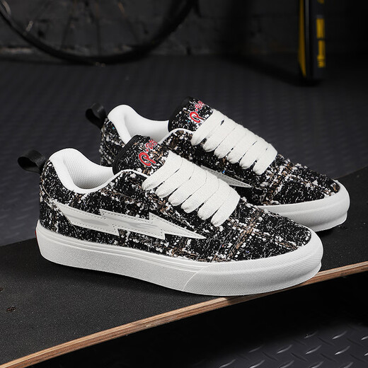 Lightning X Storm Picasso Gemälde Co-Branded Xiaoxiang Style Casual Lightning Bread Schuhe Paar Leinwand Sportbrettschuhe Männer und Frauen D6227 Black Jade Black 40
