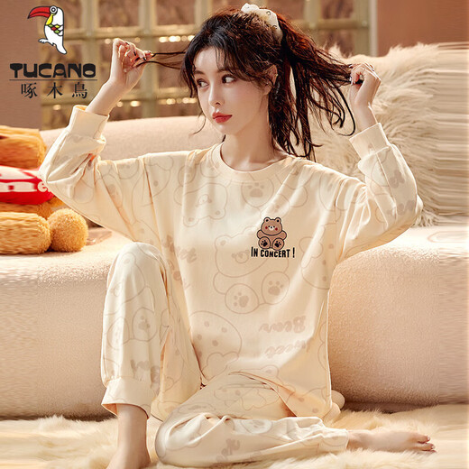 
TUCANO; Woodpecker pajamas for women in spring and autumn pure cotton cute Korean long-sleeved student suits can be worn on the outside, summer, autumn and winter large-size home clothes GXT9923 XL (recommended 115-130Jin [Jin equals 0.5 kg])