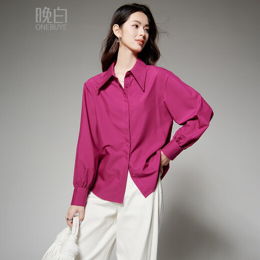 Late White New Product 2025 Autumn Style Skin Friendly Shirt Light Mature Fashion Modal Age Reducing Lapel Shirt for Women Raspberry Red L