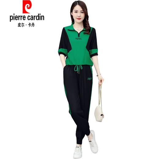 皮尔卡丹（pierre cardin）冰|丝休闲套装女士2025夏季新款宽松大版女装时尚减龄短袖运动服 (1389)黑色 M (建议100斤以下)
