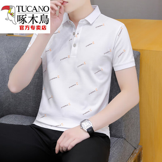 
Woodpecker (TUCANO) summer lapel short-sleeved T-shirt for men casual youth collar top half sleeve versatile thin handsome polo shirt black QY679 M 100-120Jin [Jin equals 0.5 kg]