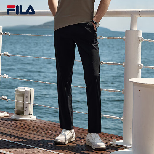 FILA 斐乐官方男装梭织长裤2025夏季新款时尚休闲凉感干爽直口裤 正黑色-BK 2XL 185/92A/XXL