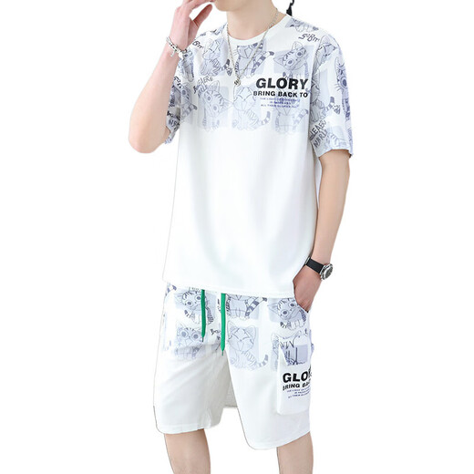 QLTQZQ Spring and Summer Shorts de manga corta para hombres Conjunto de pantalones de estilo casual de estilo coreano de estilo coreano