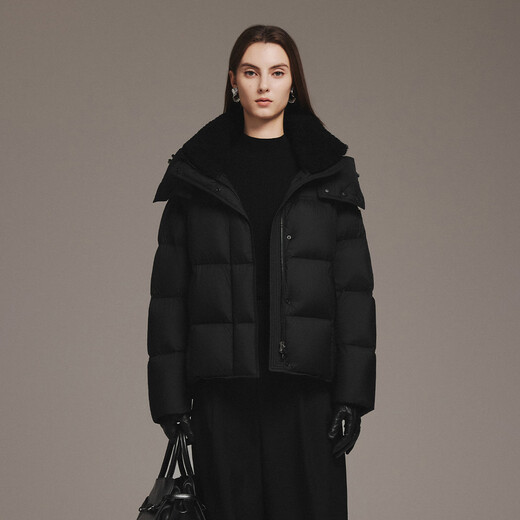 Tambor down jacket women's short removable hood autumn and winter silhouette warm thick coat 5520350Z black 165