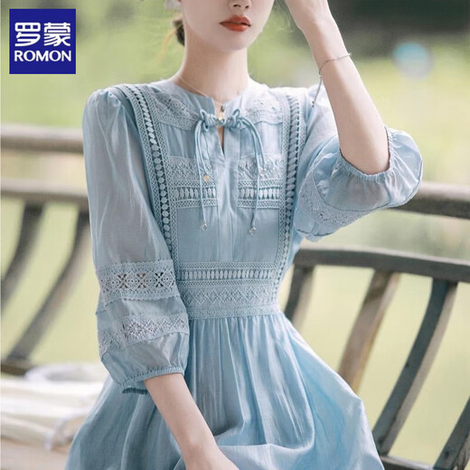 罗蒙（ROMON）天丝连衣裙女高档轻奢2025夏新款时尚温柔风仙女裙气质国风中式裙 杏色 L 建议115-130斤