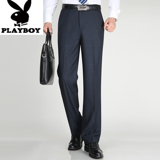 Playboy (Playboy) Новая летняя тонкая шелковая шелковая шелковая мужская случайные брюки с прямыми девчубками среднего возраста.
