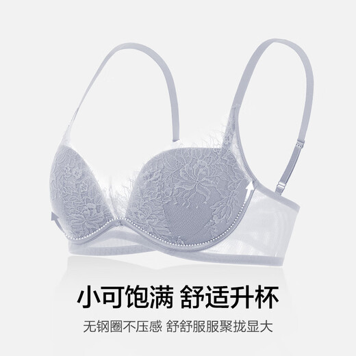 爱慕内衣女无钢圈小胸聚拢性感蕾丝网纱文胸AM17A761 经典黑400 80C