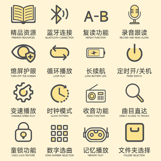 美韵声天才知音磨耳朵英语早教中小学英文听力学习机儿童听读故事播放机 综合版英语（琥珀黄）