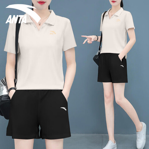 安踏运动套装女2025夏季款冰丝速干短裤跑步健身服宽松短袖t恤两件套 8113-4基础黑【男女同款套装】 M/170