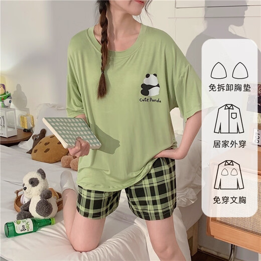 UKUHPK睡衣女夏季莫代尔短袖短裤带胸垫薄款家居服套头甜美休闲套装外穿 hds-1478# L
