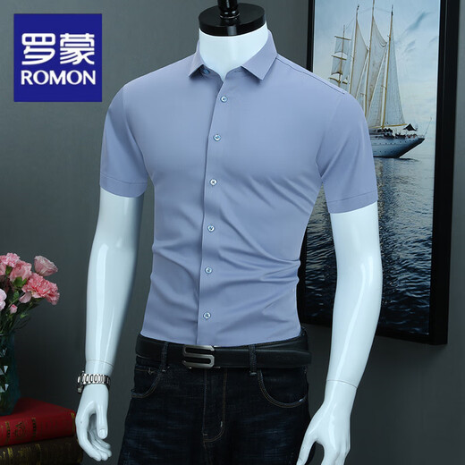 Romon kurzärmeliges Hemd-Sense 2025 Sommer Neugeschäft Casual Elastic Nicht-Eisen-Hemd-Hemd Männer schwarz pl6167d s 38