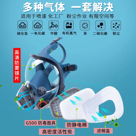 Gas mask, carbon monoxide, poisonous gas spray paint, smoke mask, dust mask, industrial dust, advanced full face protection, toxic chemical gas special fire escape G500 mask + No. 3 box dust and poison + 20 pieces of KN95 filter cotton