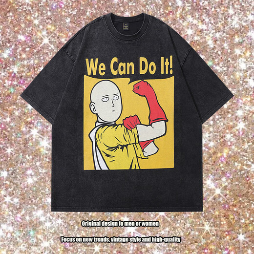 Rainbow Fox spoof print T-shirt summer men short-sleeved Harajuku street cartoon washing old T-shirt women retro trendy brand 693 S