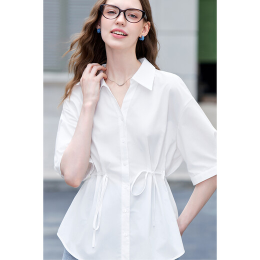 Baitu betu women's clothing 2025 summer new shirt lazy versatile and versatile not easy to wrinkle irregular top for women 2507T24 white M