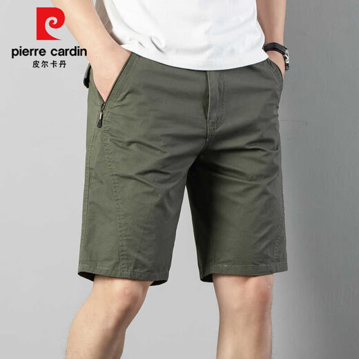 Pierre cardin shorts for men pure. Cotton pinch pants for summer breathable thin elastic waist loose workwear men's beach pants Military green DCR9871 pair XL 90-120Jin [Jin equals 0.5 kg]