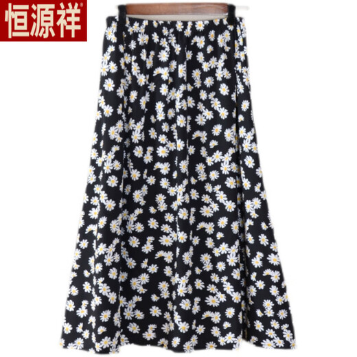 Hengyuanxiang 2025 Summer New Product Women's Clothing, falda de línea A de color, falda de longitud media, falda de cintura elástica, tendencia de estilo coreano Black XL