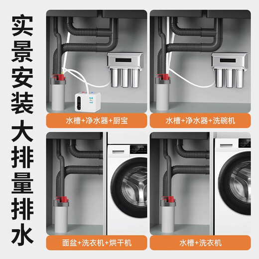 GuGuGo Germany sewer anti-reflux artifact washing machine drain three-way kitchen drain pipe three-in-one joint gray red kitchen 4-way sink + dishwasher + water purifier + front