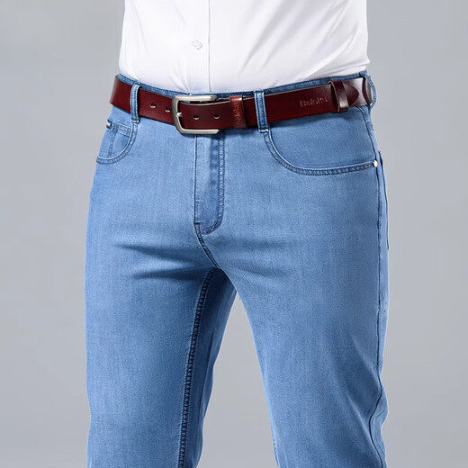 JEEP SPIRIT吉普正品天丝牛仔裤夏季宽松高腰直筒男裤中老年高端长裤子春秋季 蓝色-J723-天丝 22.1莱赛尔 29 -2尺2腰围