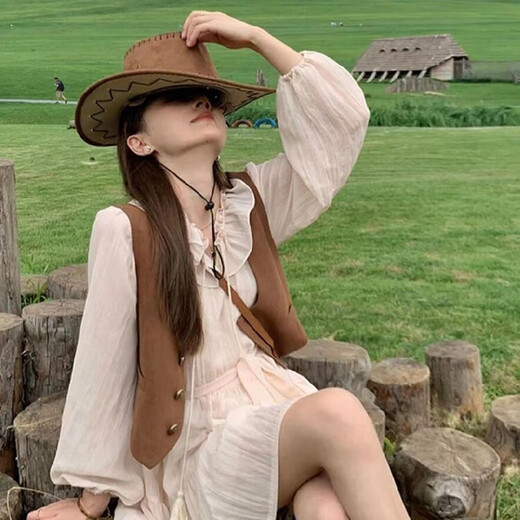 GOTOVAN2025新款西部牛仔帽女夏新疆川西旅游穿搭遮阳草原防晒骑士帽子 咖啡色