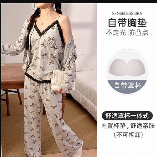 Lexi Beilu Spring V-Ausschnitt Hosentäter Pyjamas für Frauen Langarmhosen HOSE KLEIDE Sweet Dollar Style JHX-13803p# Gray 170 m