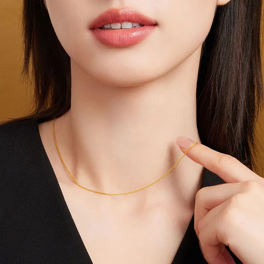 Old temple silver necklace for women with pendant plain chain O-shaped chain birthday gift for girlfriend and wife gold color O-shaped chain 45cm