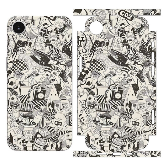 
Front code is suitable for iPhone16e edge-covered mobile phone film 16promax Apple 16pro one-piece graffiti personalized sticker film LX-C6198 For more models please note (3M)