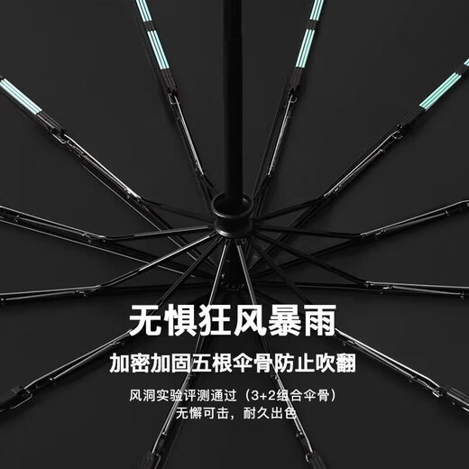 New fully automatic retractable portable plus size folding double-layer rib fair and rain black glue thick reinforced wind-resistant craft umbrella Tibetan blue 144 rib fully automatic storm-resistant umbrella