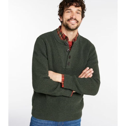 L.L.Bean Men's Sweater Waffle Henry Shirt Autumn and Winter Warm, Soft and Comfortable Middle-aged and Old Dad Pullover Fashion Black Faded Black S Suitable for Net Bust 97-105CM