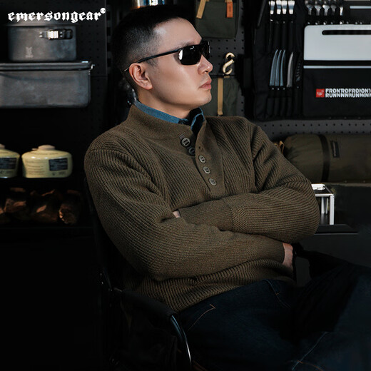 Emerson retro heavyweight Henry collar wool sweater for men Emerson Snow Fox outdoor tactical warm pullover autumn and winter sweater RG Green S