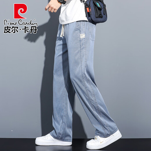 皮尔卡丹（pierre cardin）夏季天丝牛仔裤男潮牌宽松阔腿裤男直筒休闲运动百搭冰丝长裤 1048#灰色  M 【100-115斤】