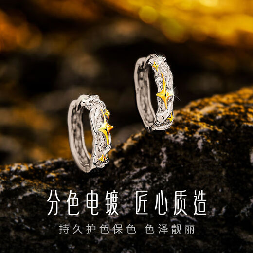 Tongrubi S925 Silver Lone Star Earrings Men's Trendy Hip-Hop Men's Earrings Personalized Handsome Trendy Men's Earrings Gifts Lone Star Earrings Single