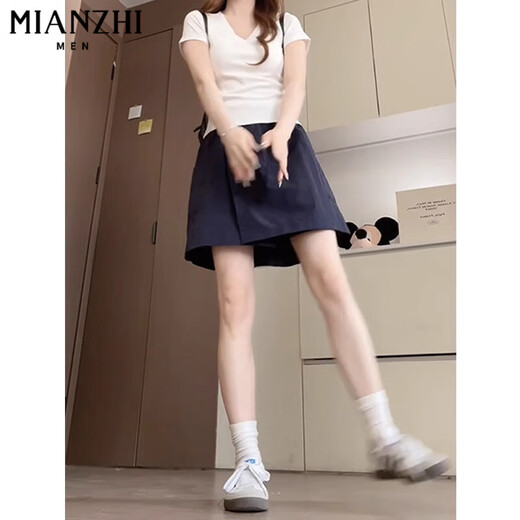 Cotton Summer Silk Yamamoto Travail Vêtements Shorts pour femmes 2025 New Style Small Person High Taist Slim A-Line Pantaler Jirt 603 Navy Blue [High Quality 19.5] XL 120-140JIN [Jin est égal à 0,5 kg]